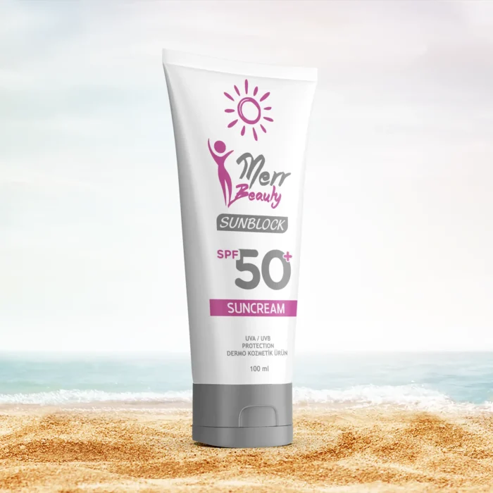 MERR BEAUTY SUNBLOCK SPF 50 GÜNEŞ KREMİ Merr Beauty SPF 50+ Güneş Koruyucu Krem – Tüm Cilt Tiplerine Uygun, Nemlendirici ve Besleyici Formül - Görsel 1
